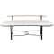 60.25" White Fabric Abstract Upholstered Oval Home Bench with Black Metal Frame & Rope Rod Backrest
